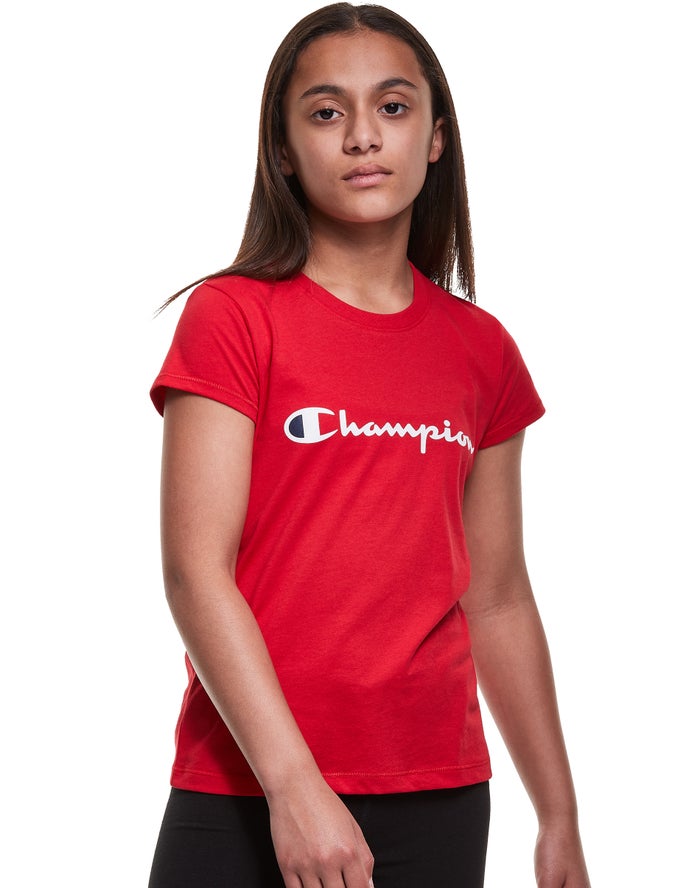 Champion T-Shirt Meisjes - Rood - Classic Script Logo ( 063589-LPM )